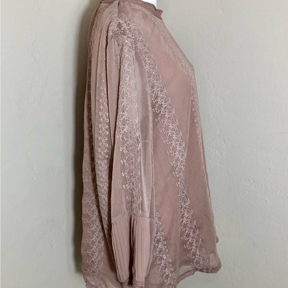 A DIP OF DARLING Victorian Blouse Dusty Rose Pink Embroidered 3/4 Sleeve SZ XL - Picture 3 of 14